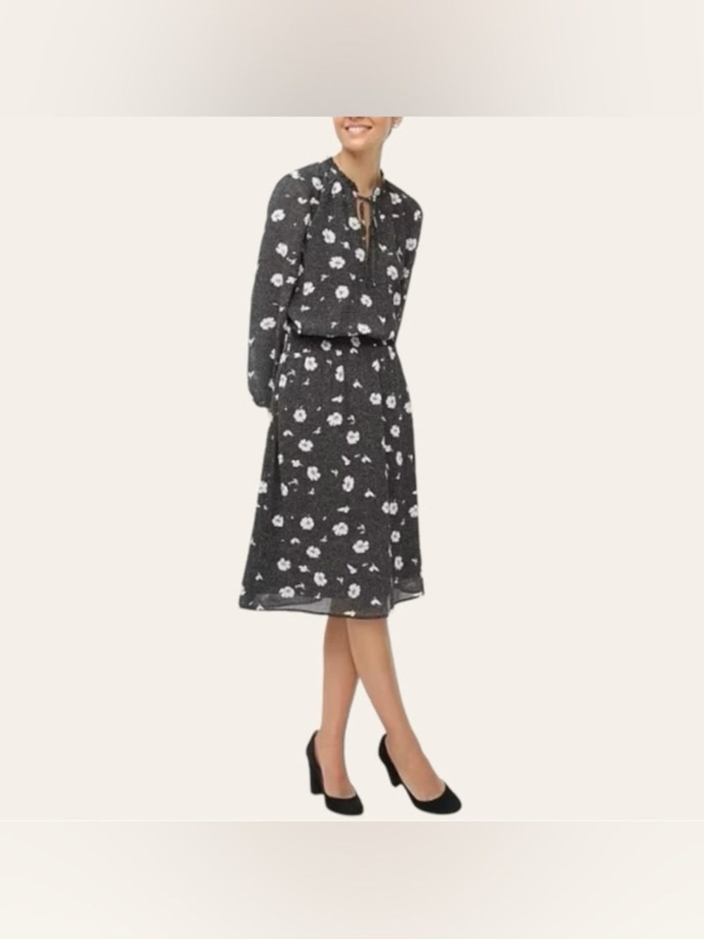 J. Crew Long-Sleeve Printed Tie-Neck Dress- Size XS